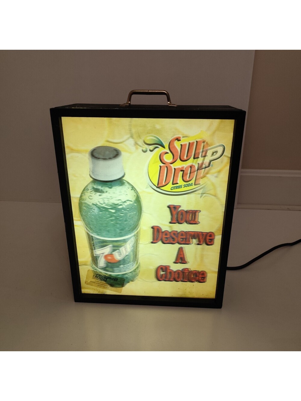 Vintage Rare 7 UP  Sun Drop Citrus Soda Wooden Lighted Sign  14.5"X 11.5"X 5"
